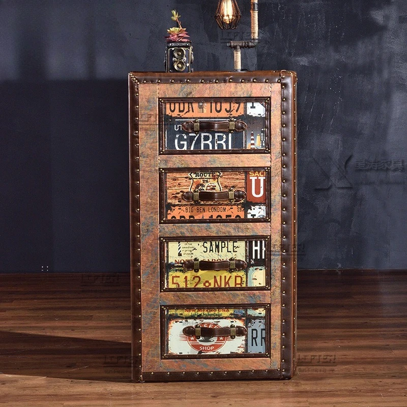 

Personalized retro leather art chest LOFT industrial style American country side cabinet coffee shop storage cabinet