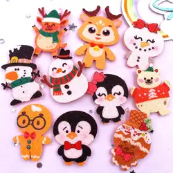 10pcs Glitter Felt Fabric Nonwovens Colorful Cartoon Snowman Elk Penguin Bear Applique DIY Patch Supplie Headwear Bow Accessorie