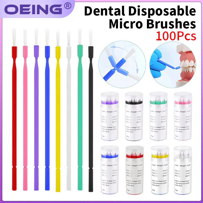 OEING 100PCS/Bottle Dental Disposable Micro Brushes Bendable Long Shank Applicators Brush Odontologia Makeup Cleaner tool