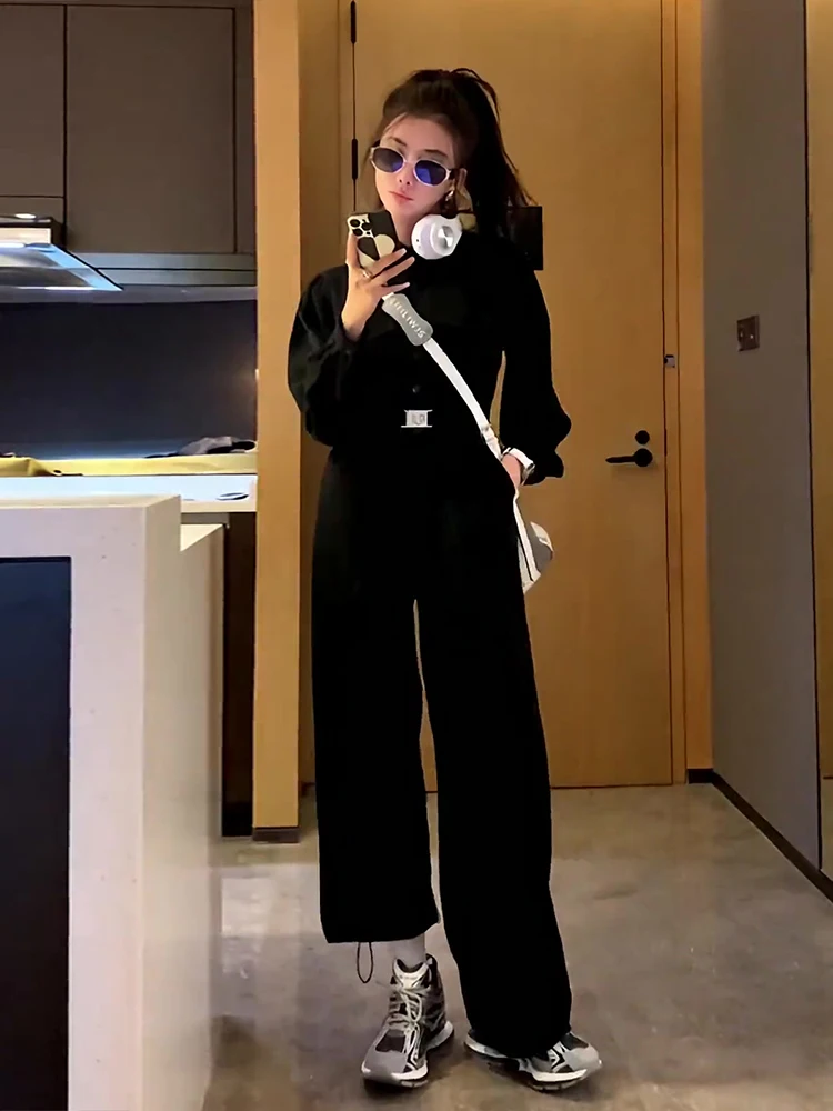 

Spring 2026 Women's High Waist Wide Leg Jumpsuit Slimming Bla-Piece Suiting Pantsuit Busin Casual Long Sve