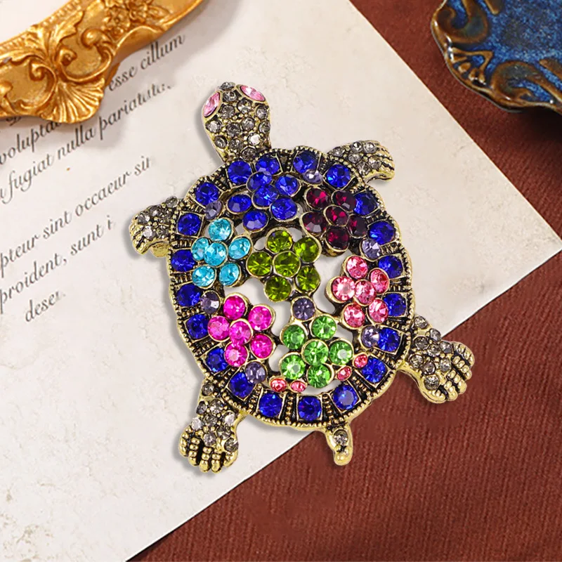 Broche Tortue en Clip Baroque, Strass Haut de Gamme Exagéré, Alliage, Diamant, Document Animal, Corsage, Vintage