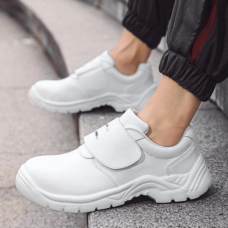 men fashion steel toe caps work safety shoes soft leather security boots black white worker safe sneakers protective footwear