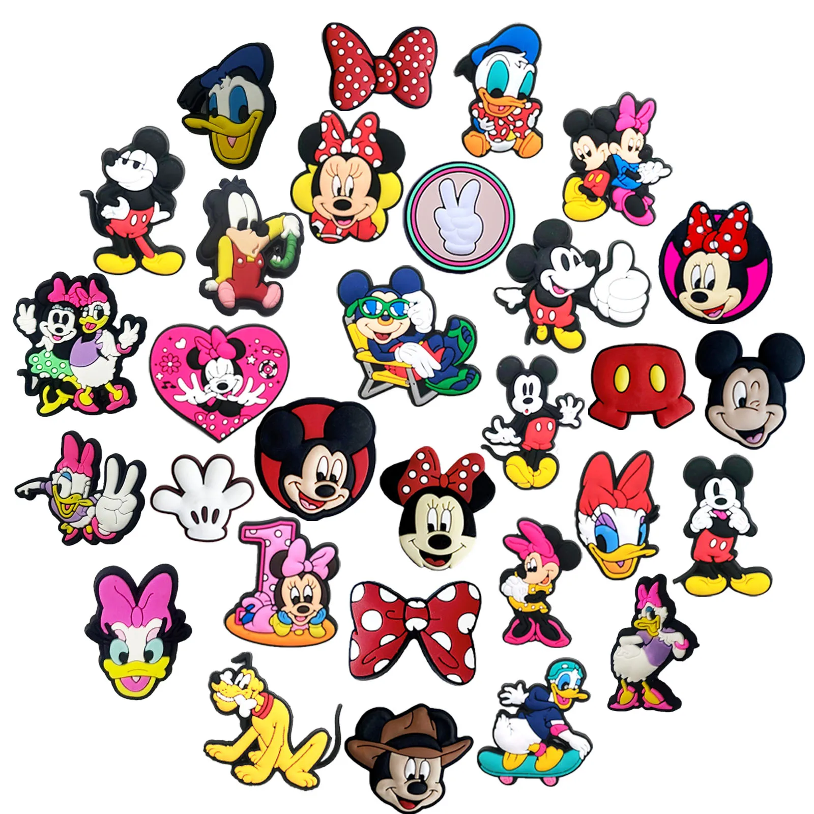 

30 шт. Декоративные элементы для обуви серии Disney Mickey, брелоки для обуви, украшения для сандалий, пляжных сумок, ПВХ-аксессуары для самостоятельного декорирования обуви, булавки для обуви