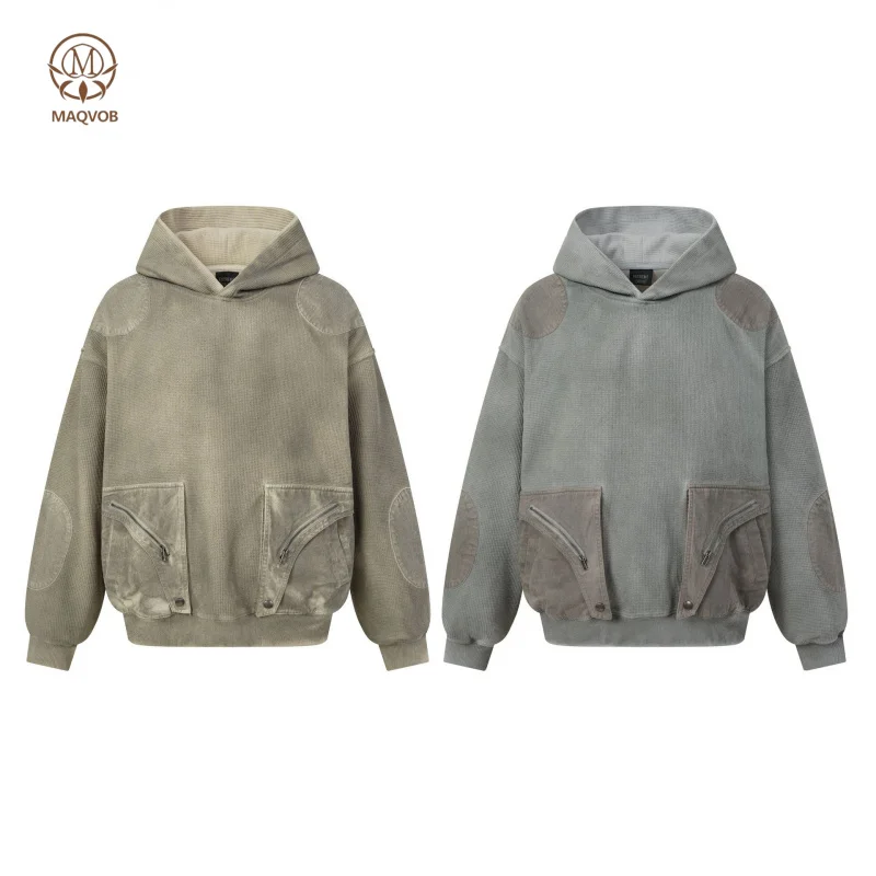 MAQVOB EU US Size Luxury Quality Casual Hoodie Street Wear  Retro Distressed Oversize Acid Wash Hoodie Super Soft Sweatshirt