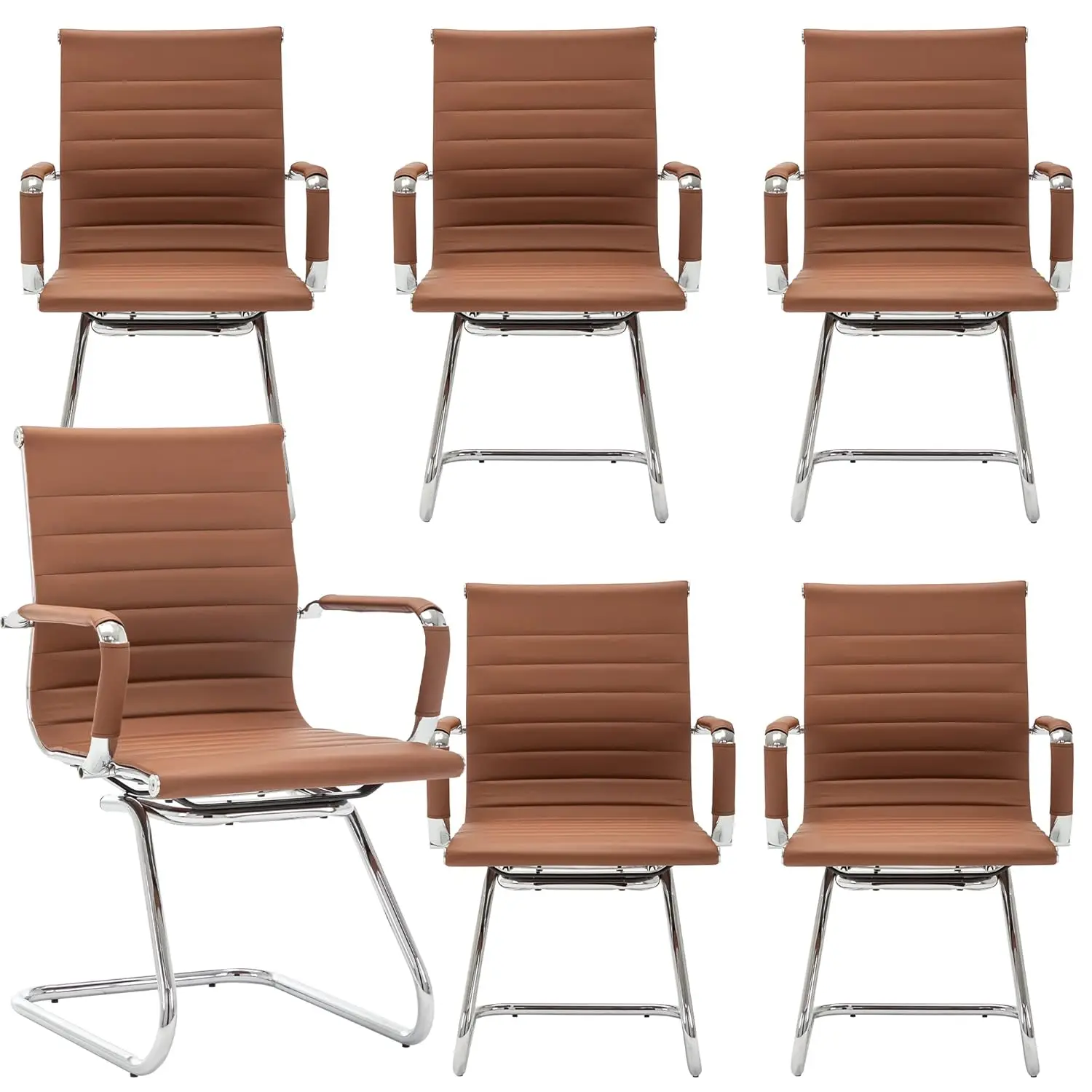 

Комплект из 6 стульев из ПУ-кожи со средней спинкой, без колес, с металлическим основанием, для офиса, школы, приемной, конференц-зала, зала ожидания, кафе, с возможностью индивидуализации