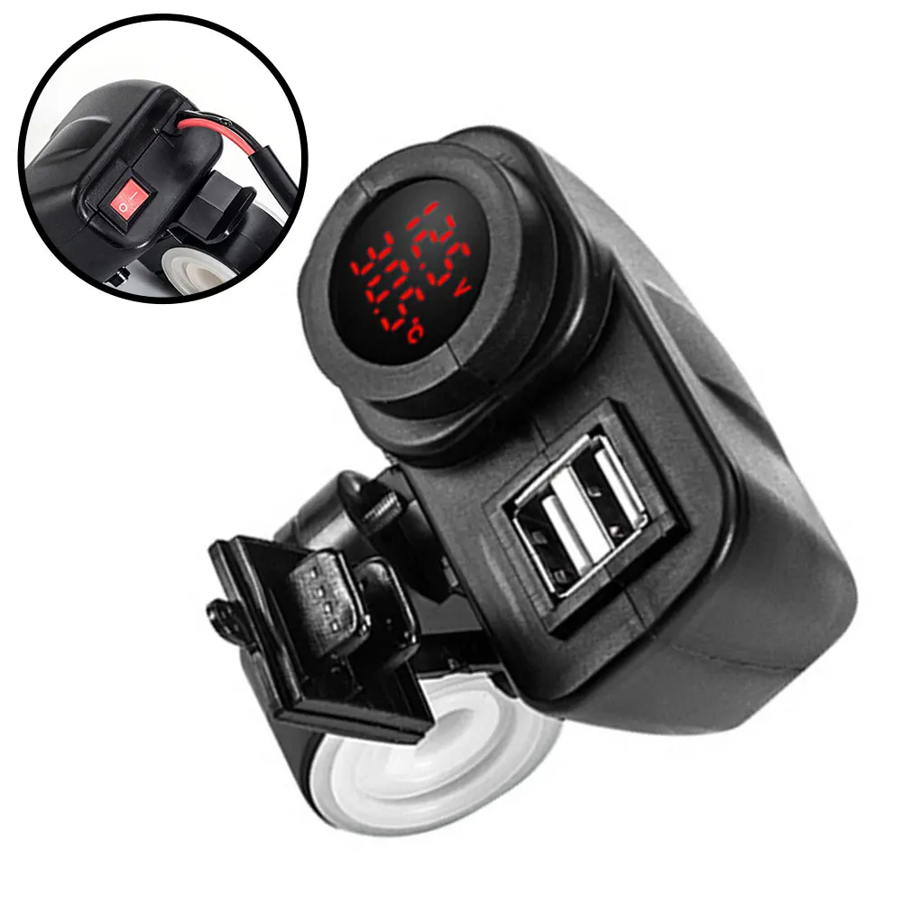 Part Charger Motorcycle PP Metal Red Thermometer With Digital Voltmeter 15W Accessories Brand New High Quality