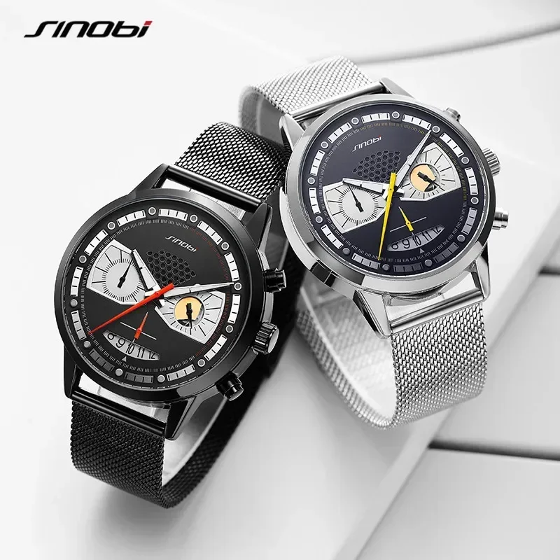 2025 ساعة رجالية متعددة الوظائف موضة إبداعية رياضية للرجال حزام شبكي مقاوم للماء 9814