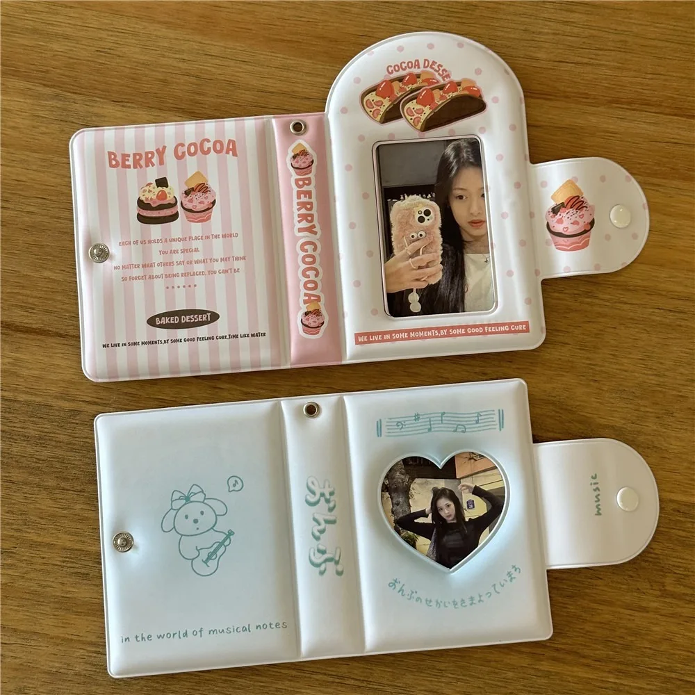 Álbum de cartão estilo japonês fofo, mini cartão ídolo de 3 espaços, livro de coleta com 16 páginas internas, livro de cartão postal de pvc unissex