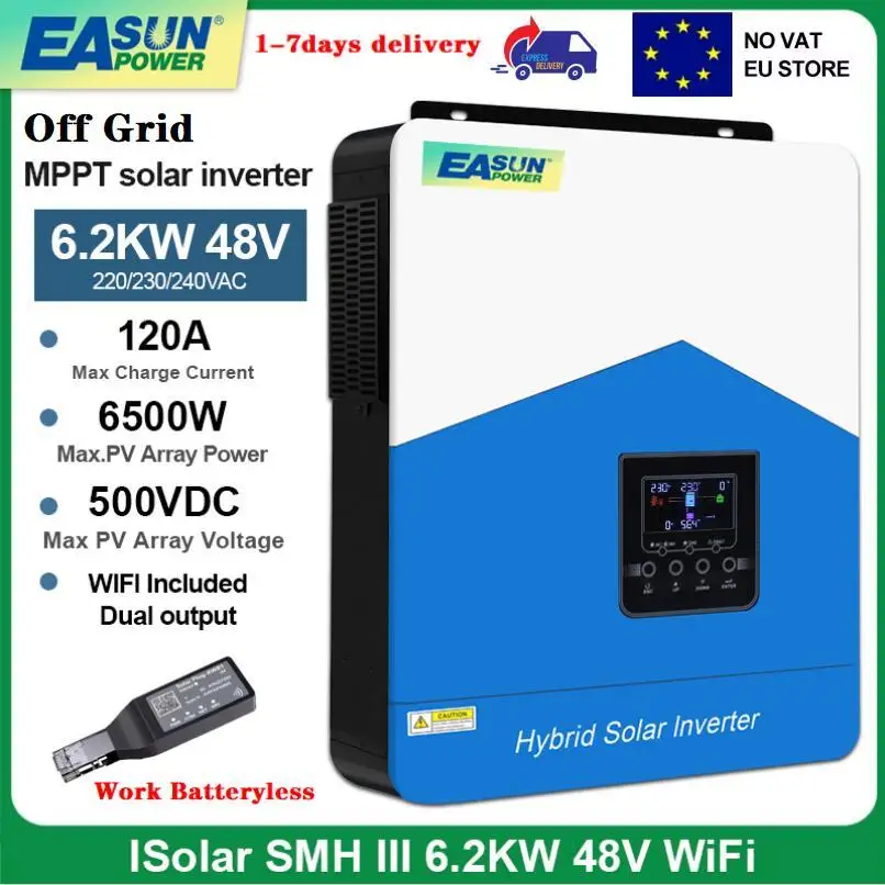 EASUN POWER MPPT Hybrid Solar Inverter 6.2KW 48V 4.2KW 24V Off Grid Pure Sine Wave 220V 230V 110A MPPT Max PV 450V With WIFI