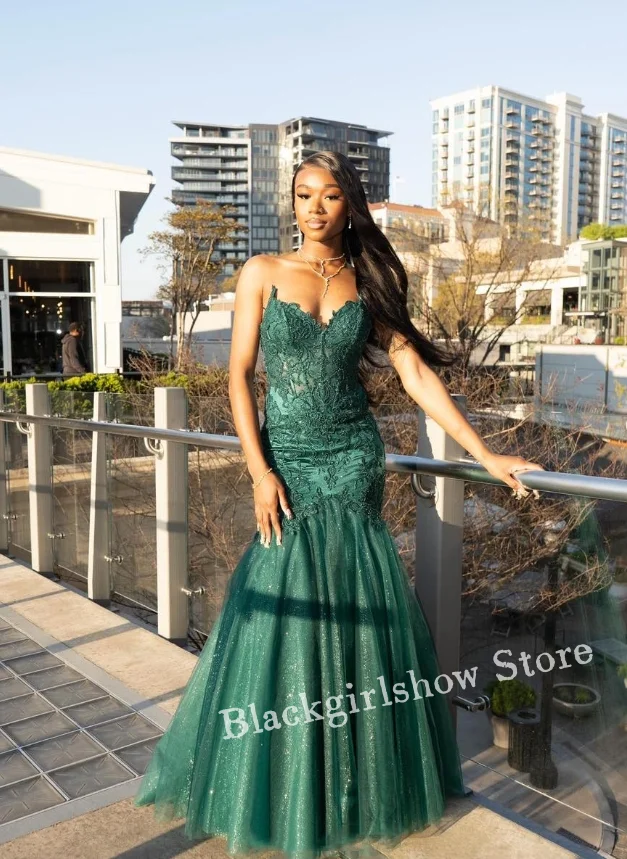 Hunter Green Prom Party Dress 2024 For Women Luxury Sheath Applique Lace Mermaid Party Dress Formal Occasion vestidos de noche