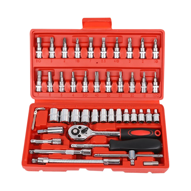 AliExpress ToolsSug SUG 46PCS 1/4" Socket Wrench Set | Manual Pedals Hexagonal Socket Screw + Tool Storage Box/Bell Box for Car/Bike
