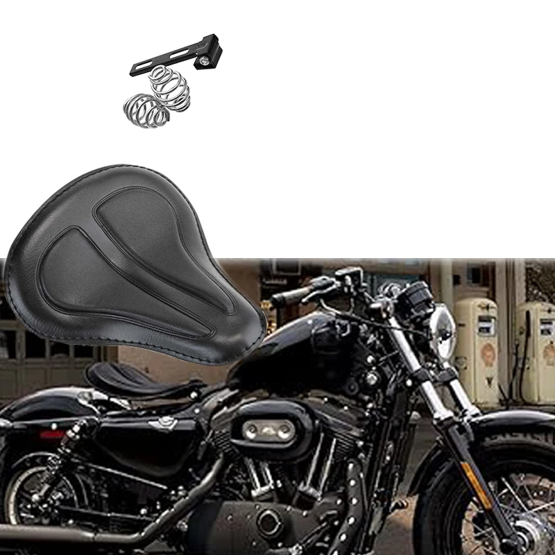 

Новое кожаное сиденье в стиле ретро для мотоцикла Harley Honda Yamaha Kawasak + 3-дюймовый пружинный кронштейн, совместимый с индивидуальным чоппером Bobber