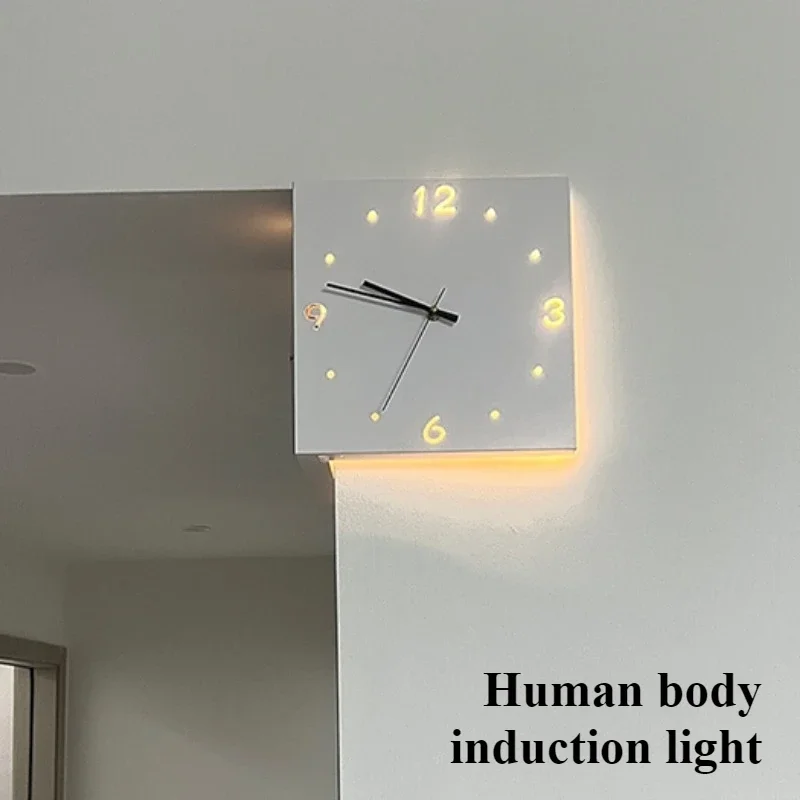 Double-sided Wall Clocks Modern Living Room Wall Watch Corner Inductive Lighting Silent Clock Simple Home Decoration Accessories