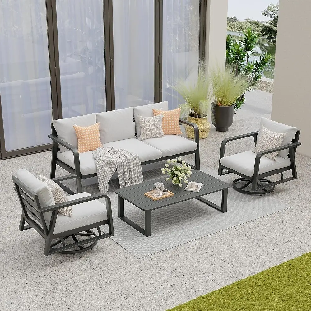 

Outdoor Patio Furniture Set 4-Piece, Aluminum Swivel Rochairs With All-Weather Cushions, Modern Patio Conversation Set For