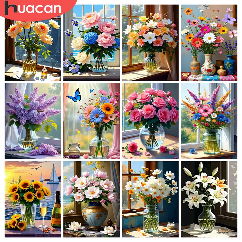HUACAN Diamant-Mosaik, Rosen-Blume, komplette Kits, Bilder von Strasssteinen, Diamant-Gemälde, Blumen-Gänseblümchen-Lilie, Sonnenblumen-Fenster