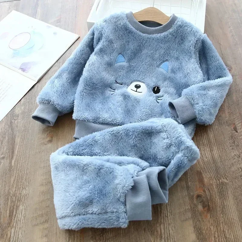 Children\'s Pajama Sets Bear Tops + Pants 2Pcs Kids Pajamas Winter Girl Clothing Sets 2 To 6Years Children Clothes Boys Sleepwear