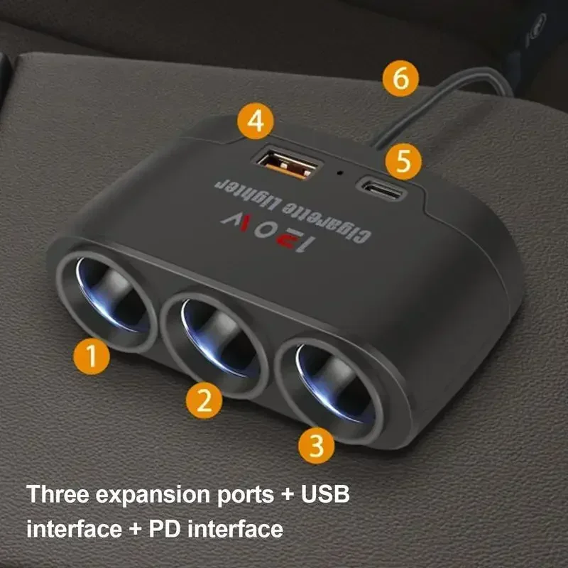 NEW Triple Car Charger Adapter Universal 12/24V Multi-Port Design with 3 Sockets and 120V Max Output for Rapid Simultaneous