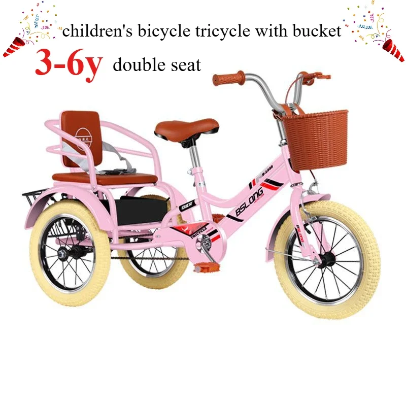 Children's bicycle tricycle with bucket double seat aluminum alloy rim 3-6 year outdoor travel play