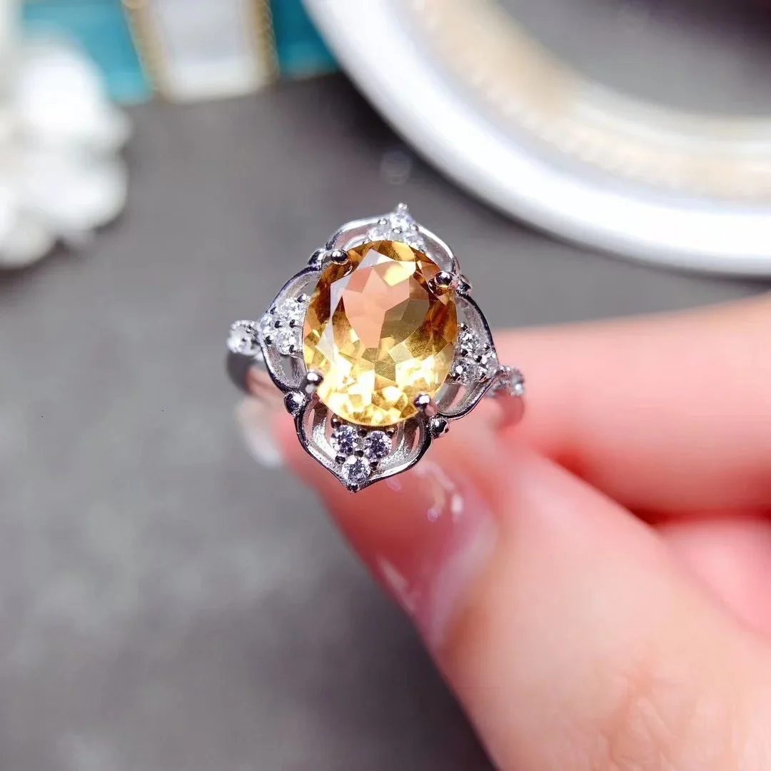

Natural Citrine Ring for Women S925 Sterling Silver Fashion Personality High Touch Gemstone Opening Ring Simple Gift