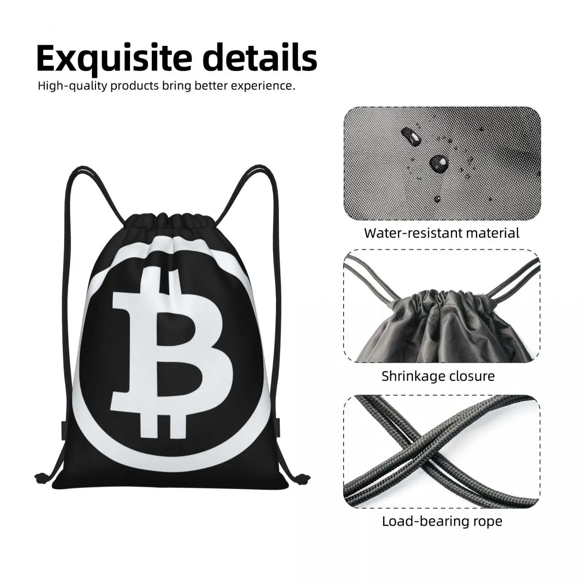 Sacos de cordão portáteis, Bolsa esportiva, Bolsa de livros para viagem, Bitcoin BTC, Moeda criptográfica, Multifunções