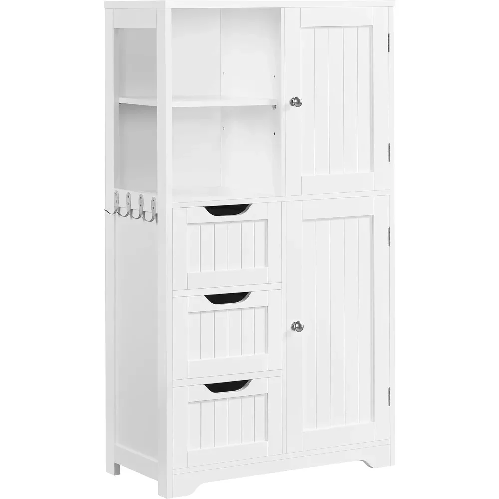 

Bathroom Floor Cabinet 42″, Freestanding Storage Cabinet with 3 Drawers, 2 Open Shelves and 2 Doors, Wooden Storage Organizer