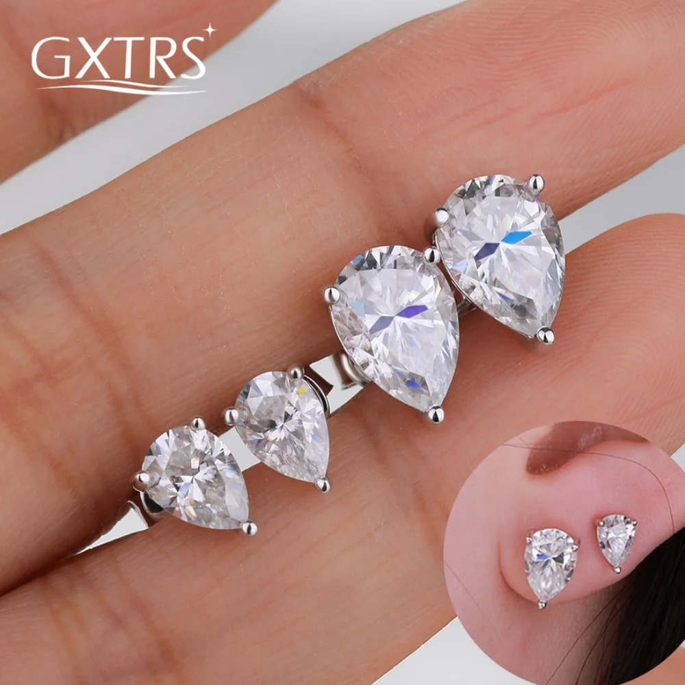 

GXTRS серьги-гвоздики из настоящего муассанита грушевидной огранки для женщин, серебро S925, модные свадебные серьги-гвоздики с бриллиантами в форме капли воды, ювелирные изделия