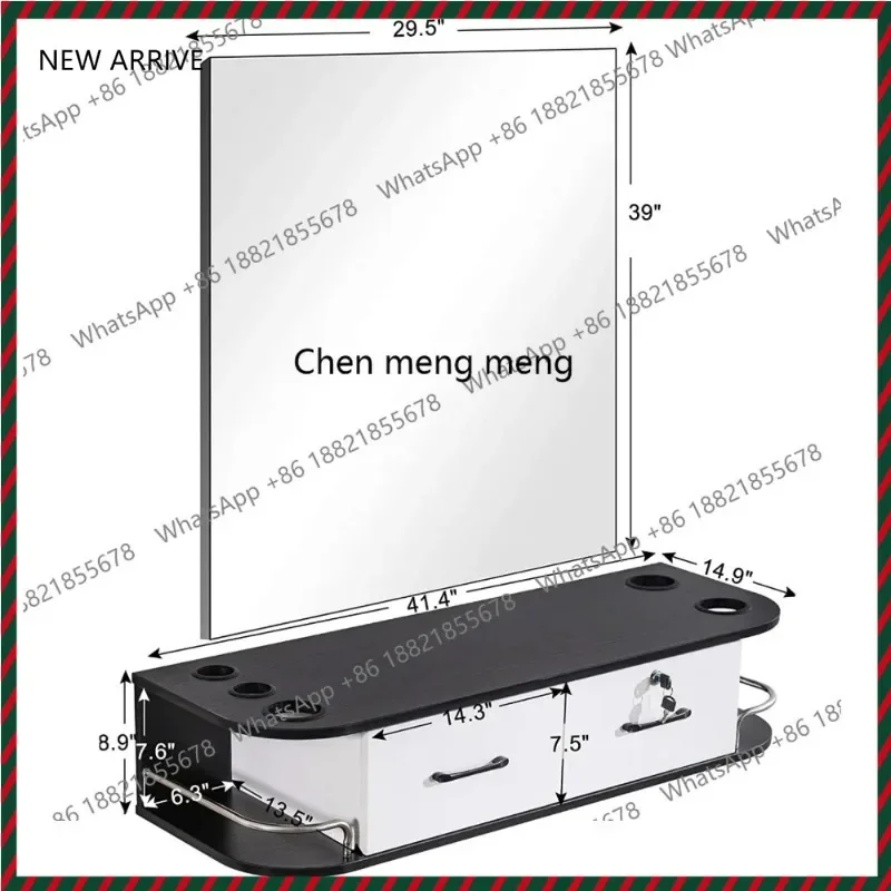 Hot sales Locker Haircut Mirror Counter Black and White Cosmetologist Haircut Mirror Counter Makeup Mirror Barber Shop Storage C