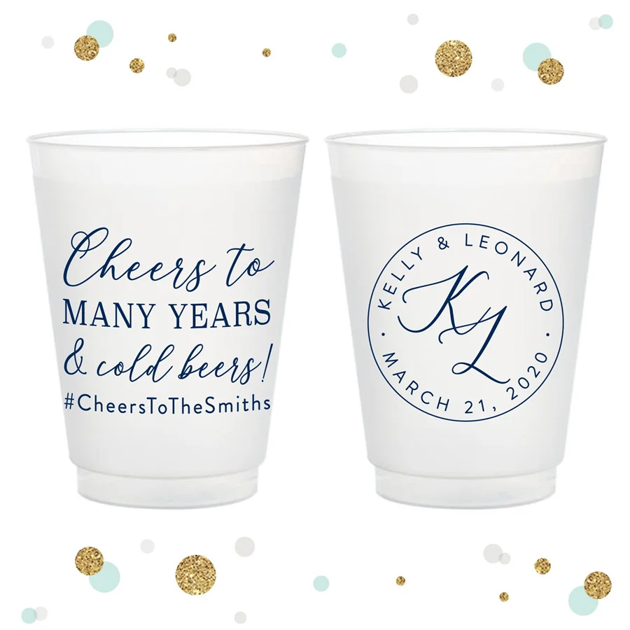 

Cheers to Many Years - 12oz or 16oz Frosted Unbreakable Plastic Cup #138 - Custom - Bridal Favors, Wedding Cups, Party Cups, Wed