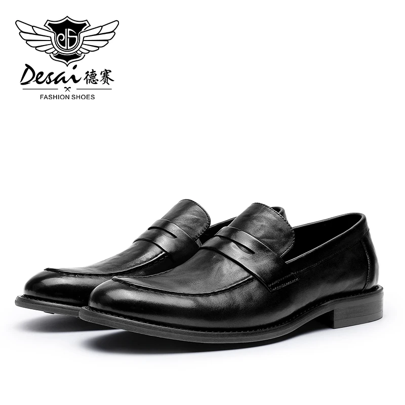 Desai Herrenschuhe aus echtem Leder, bequem, weiche Sohle, niedrig geschnittene Loafer, britischer Stil, Business-Casual-Lederschuhe