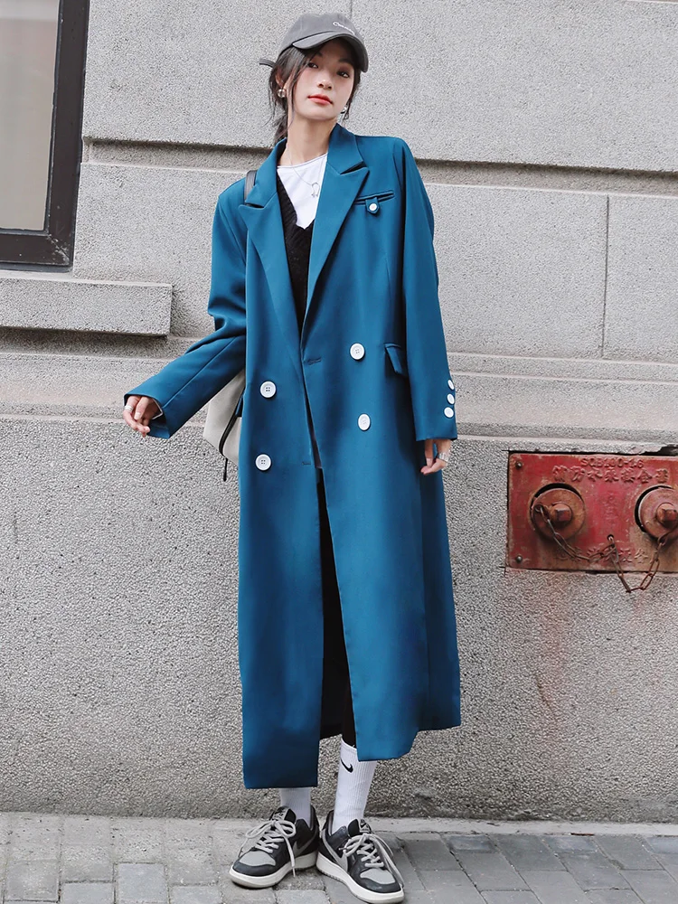 

Peacock Blue Long Suit Windbreaker Jackets Women's Clothing Spring Autumn Blazers Coats 2022 New Casual Suits Jackets bd481