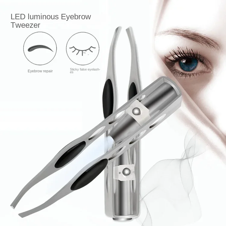 Pinzas LED para cejas, suministros de extensión de pestañas, Clip de recorte, depilación de ojos, 1 unidad