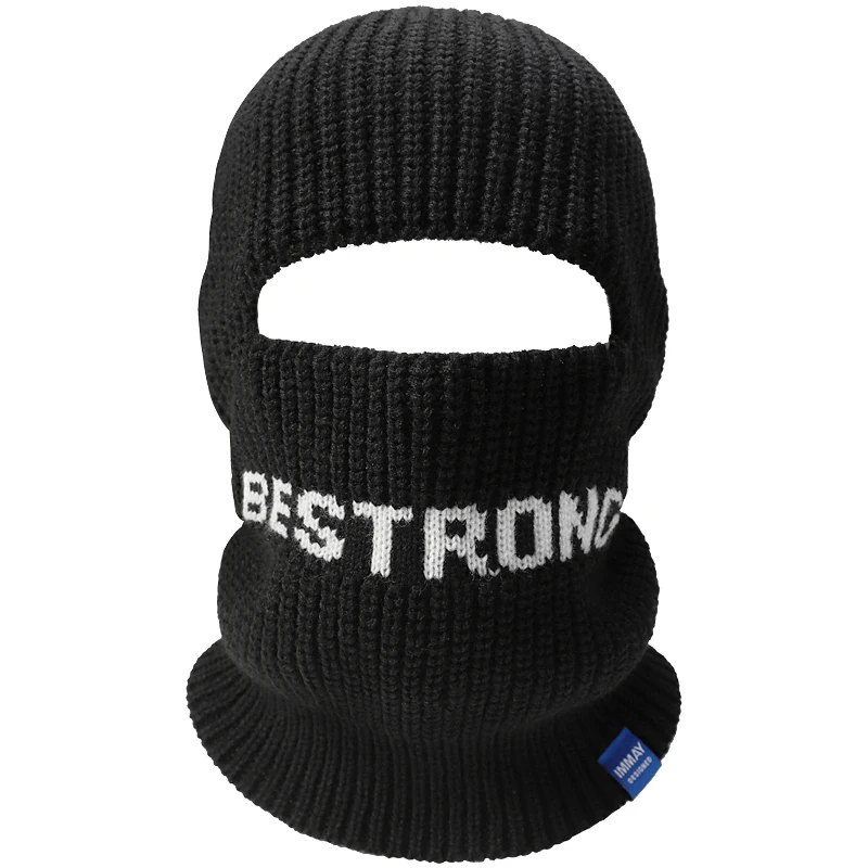 No cornice cap balaclava White black knitted cap headguard face hat Men\'s winter head cover warm winter ski mask men\'s hat