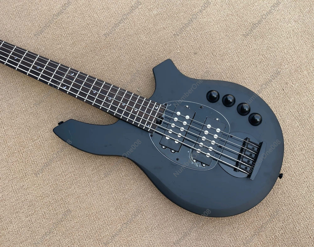 Flyoung 5 Strings Matte Black Electric Bass Guitar with OEM Logo,Humbucker Pickups,Offer Customize