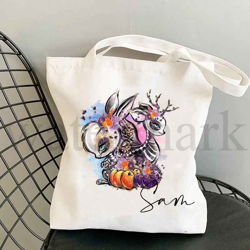 Halloween Gift Tote Bag for Kids Trick or Treat Gift Name Customization Cute shopper Aesthetic Reusable Shopping Bag Canvas Bag