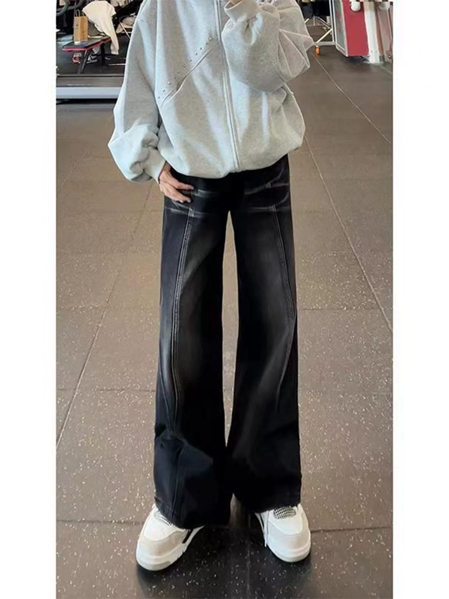 

High Waist Straight Leg Men's Jeans Black Washed Knife American High Street Style Summer Casual Straight Tube Pants