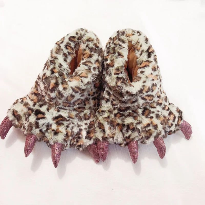 Winter Cartoon Monster Paw Cotton Shoes Home Plush Warm Boots for Men and Women Fashion Trend Tiger Leopard Shoes Flats Slippers