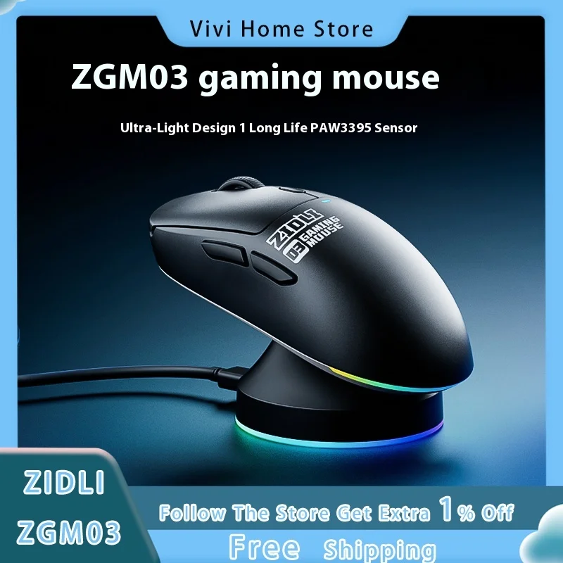 ZIDLI ZGM03 Wired Wireless Dual-Mode E-Sports Gaming Mouse 4k Paw3395 Sensor Fps Dedicated Driver Customized Mouse Laptop