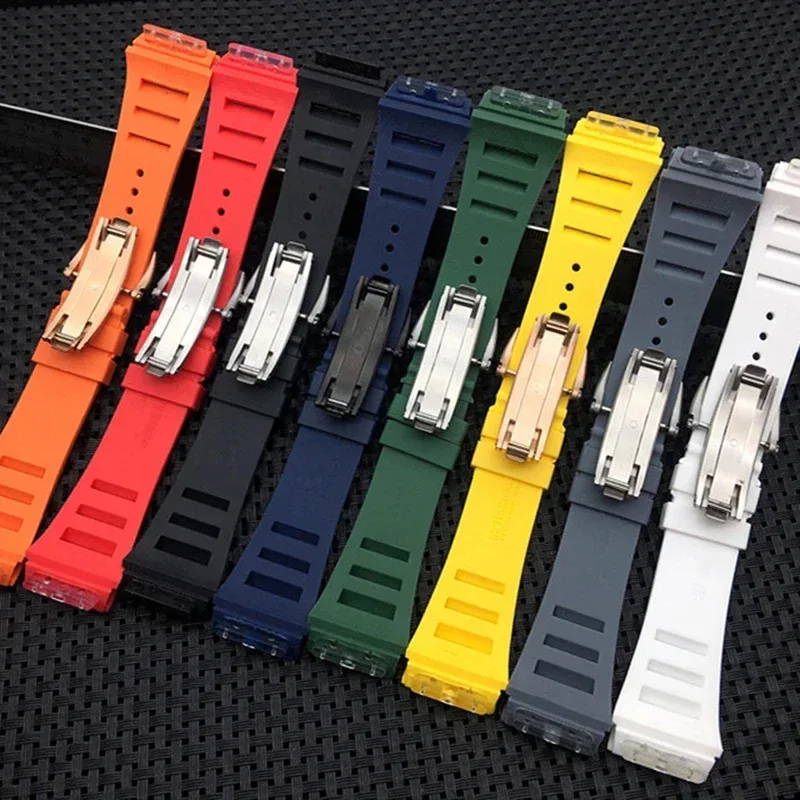 For Richard Mille Rm055/011 Solid Stainless Steel Fold Buckle Watch Strap  25mm Waterproof Imported Silicone Watchbands