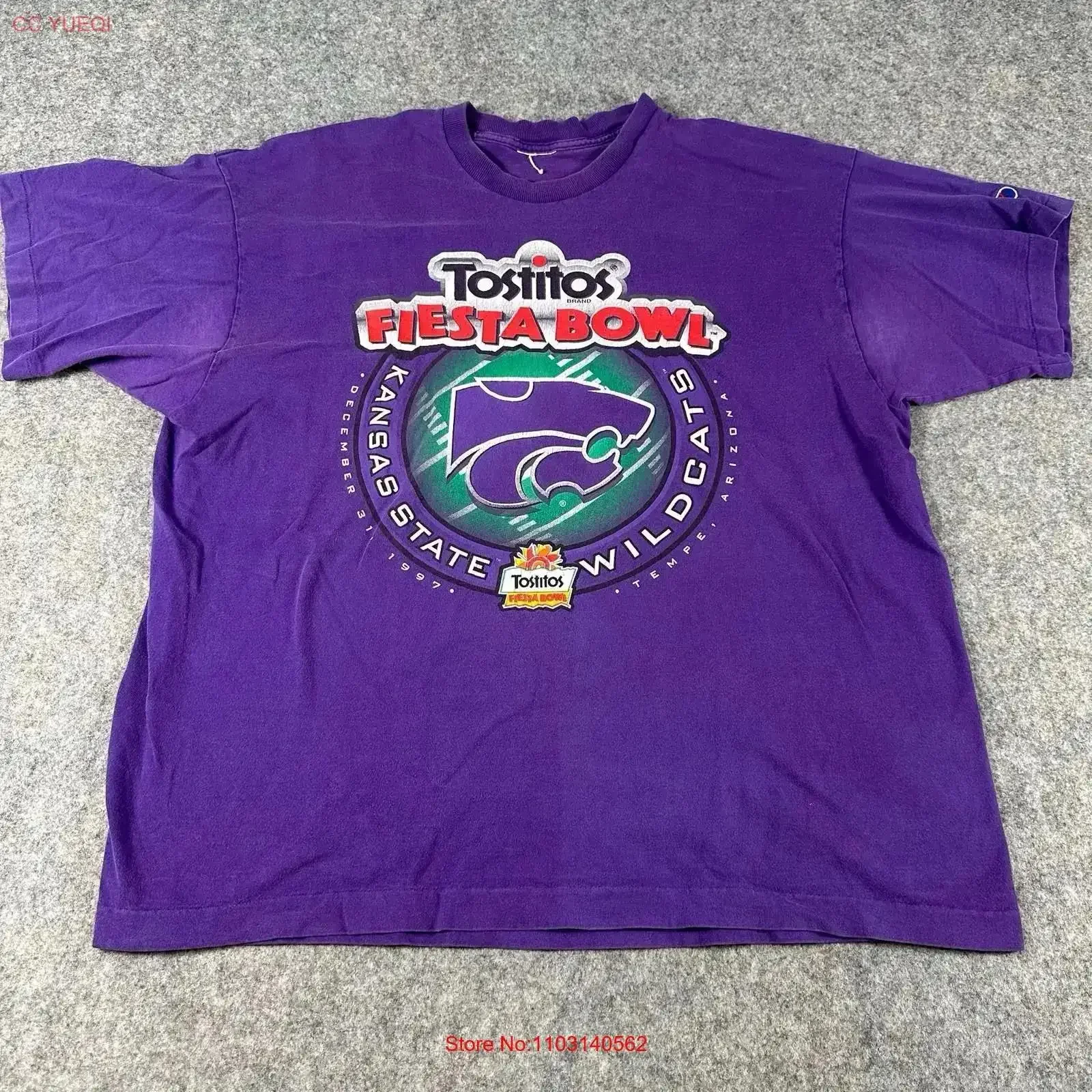 Camiseta Vintage 1997 Tostitos Fiesta Bowl para Hombre, Talla XL, Color Morado, Kansas State Wildcats FB, Estilo Casual, Versátil, Lavada