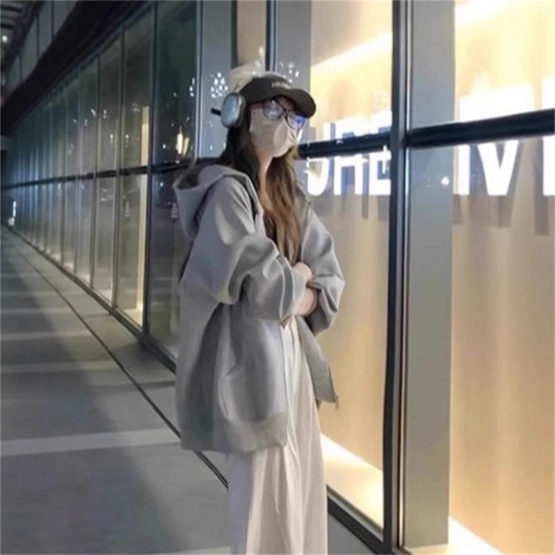 

Oversized Hoodie Women's Faionable Chic Fce Open Cardigan Outerwear Korean Sle Autumn Winter Clothing