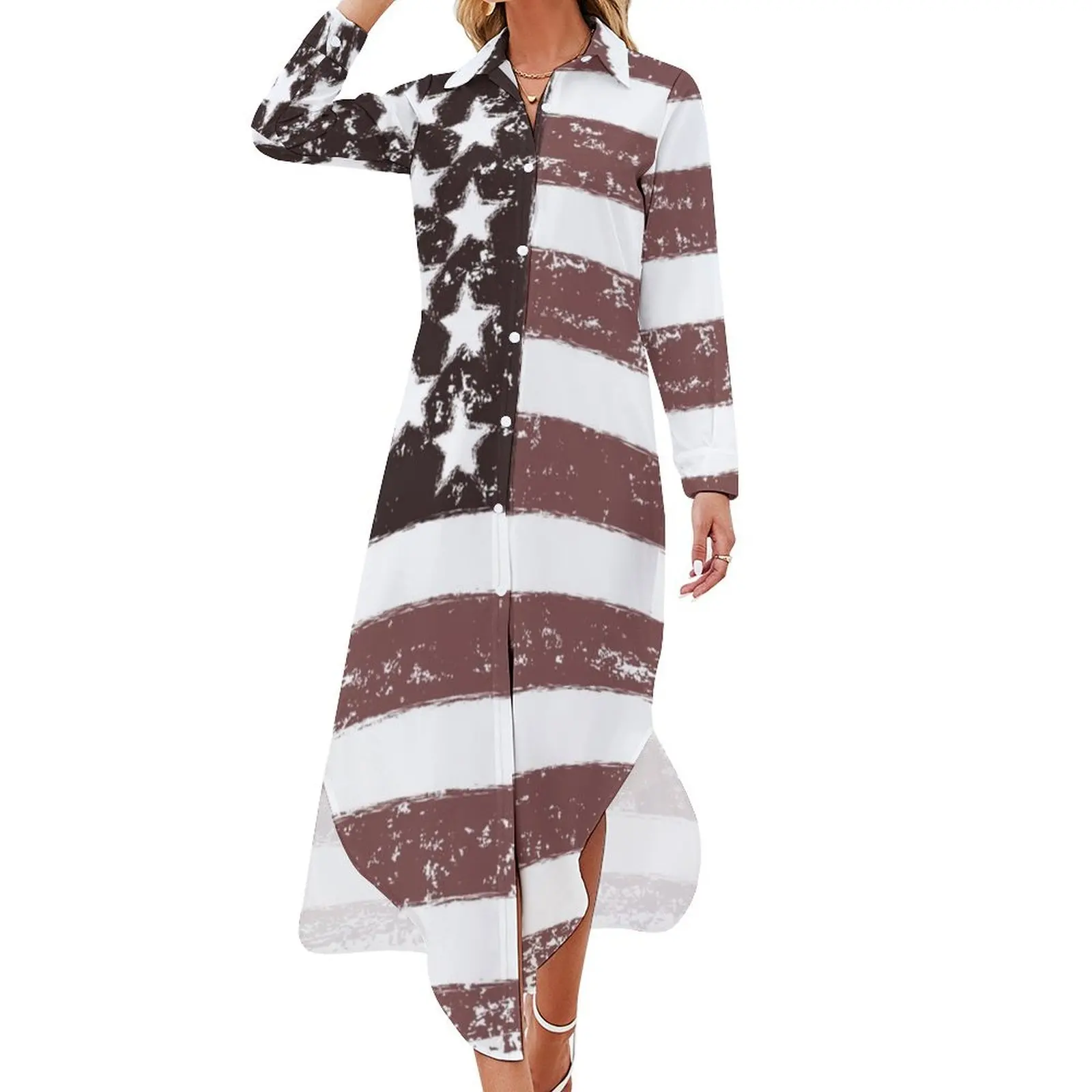 

American Flag Faded - USA Retro Vintage Design Long Sleeved Shirt Dress elegant dresses plus sizes summer clothes