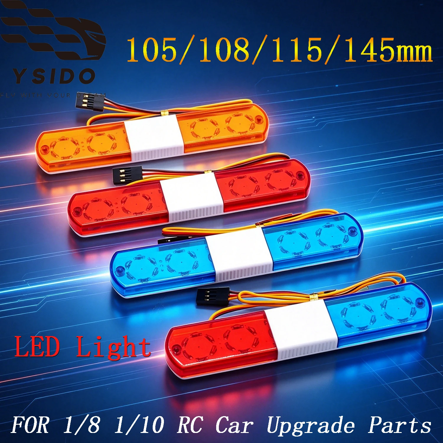 

1/8 1/10 RC Car LED Light Bar 105/108/115/145mm Multi-function Alarming Flashing Light for HSP Kyosho Traxxas Tamiya Axial SCX10