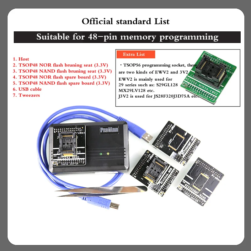 TSOP48 Pin NAND Flash Programmer Burner Read And Write LCD TSOP56 Flash NOR Chip