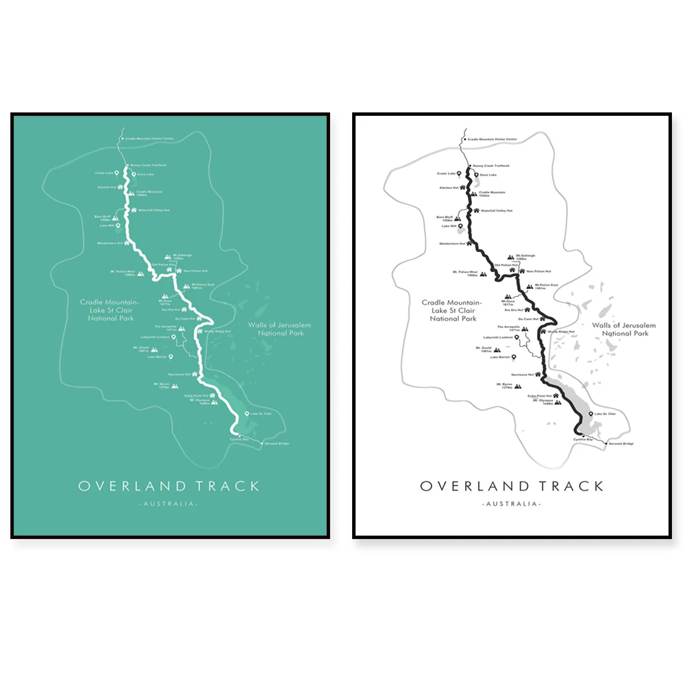 Overland Trail Map, Tasmania Hiking Poster Wall Art Decor Poster, Relive Your Adventures
