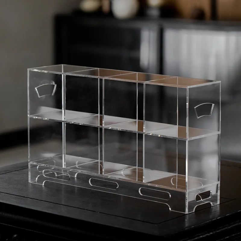 Household Light Luxury Acrylic Tea Set – Transparent Teapot with Bogu Rack & Desktop Display Storage