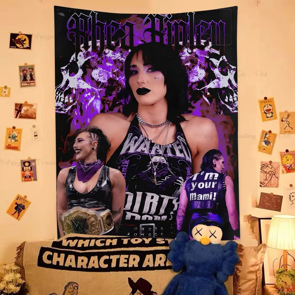 Tapiz de luchador femenino Rhea Ripley, artículos de decoración para colgar en la pared de habitación, decoración estética para el hogar, arte de pared de tela de fondo