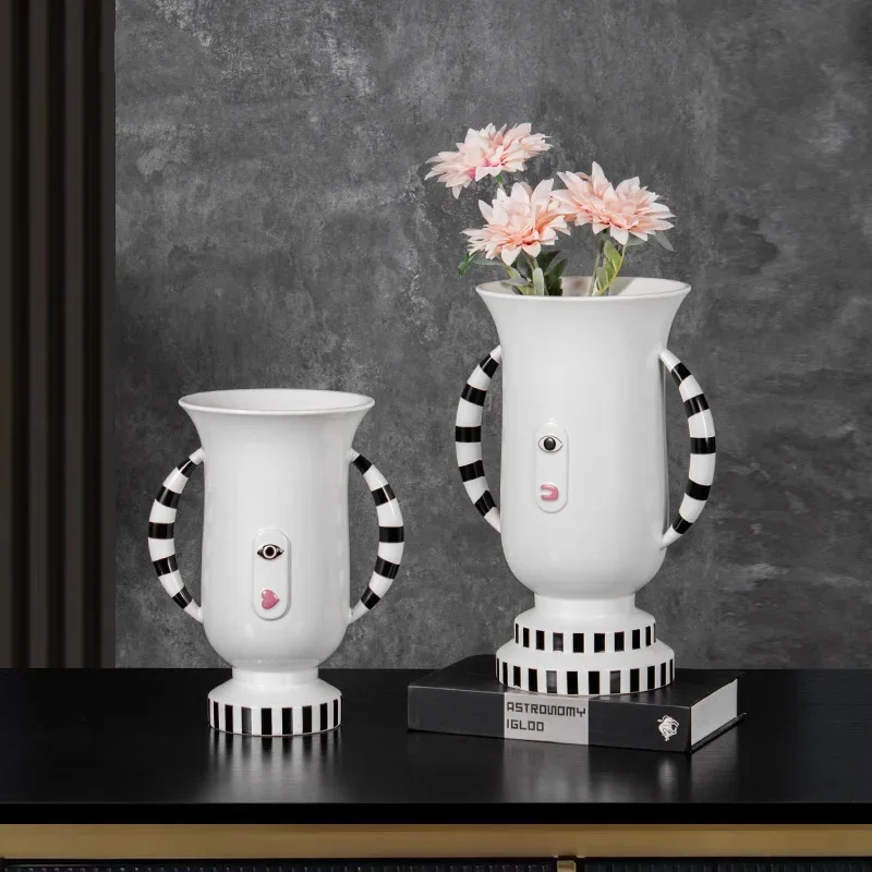 Ceramic Vase Creative Lips Cartoon Stripes Flower Vase Ceramic Handicraft Floral Arrangement Accessories Flower Vase