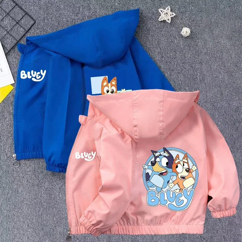 Blueys Bingo Child Jacket Autumn Spring Windbreaker Zip Up Hooded Coat Bingos Casual Outerwear Waterproof Clothes Birthday Gifts