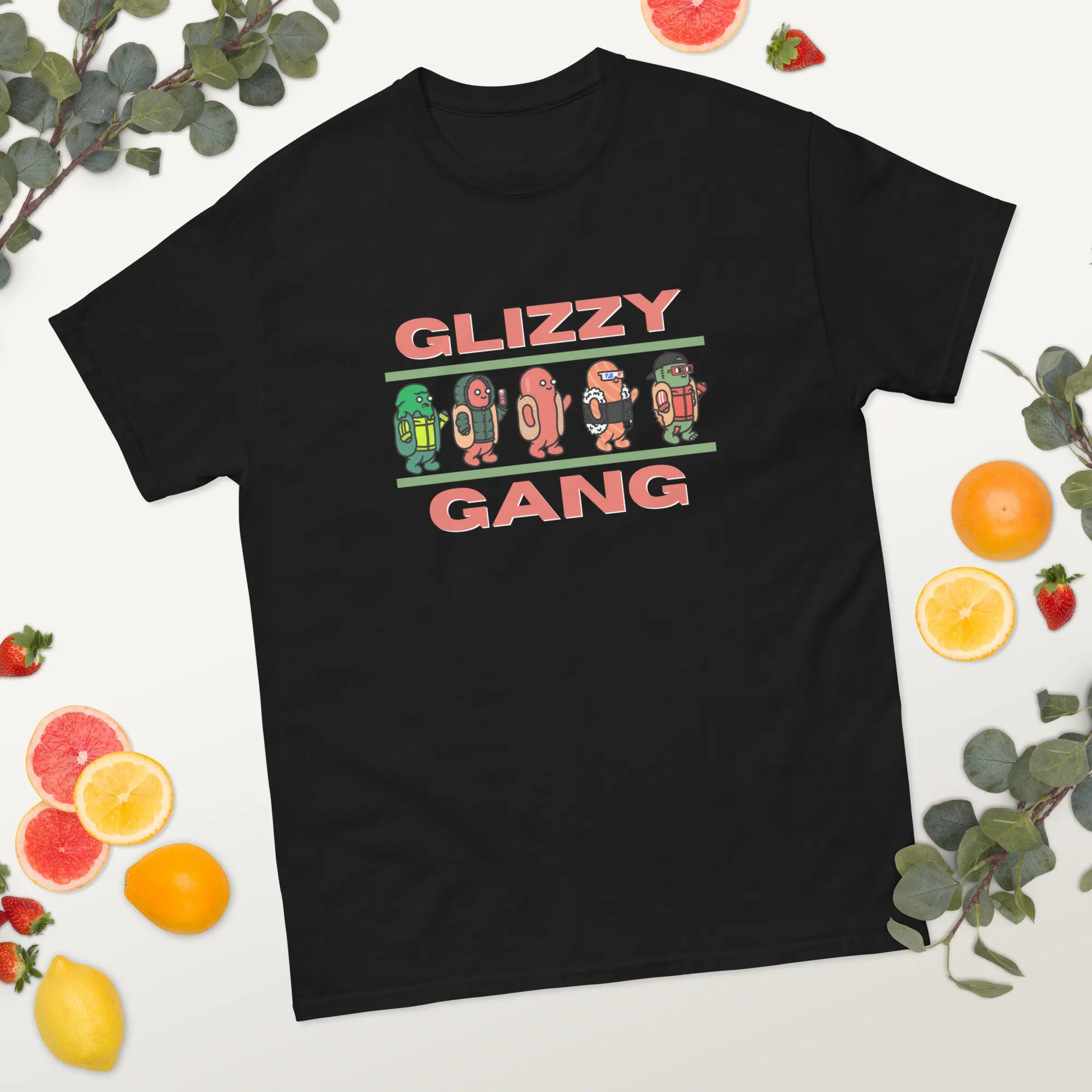 Glizzy Gang Funny Hot Dog Foodie Cartoon Sushi Meme Design Men's classic tee