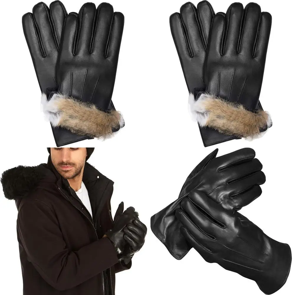 

Men's Genuine Sheepskin Winter Gloves with Rabbit Fur Lining and Gift Box